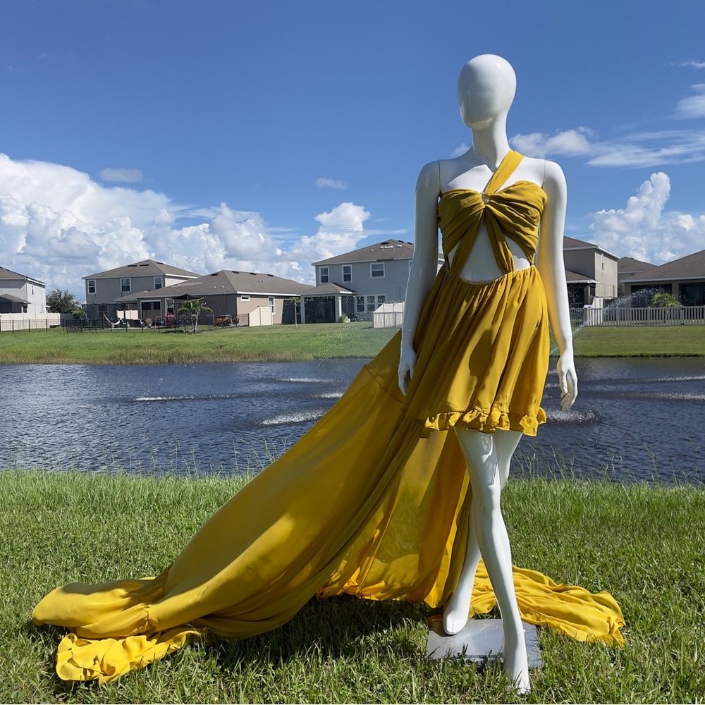 High-Low Strapless Dress - Yellow (Size 6)